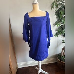 NEW Trina Turk Royal Blue Square Neck Tie-Sleeve Mini Dress Sz S